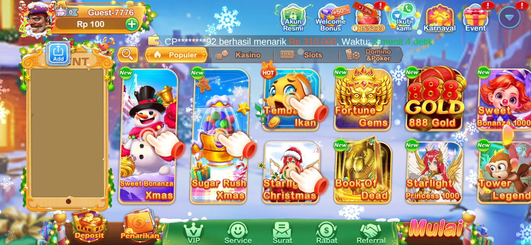 Kumpulan pilihan game slot populer seperti Sweet Bonanza Xmas dan Starlight Princess.